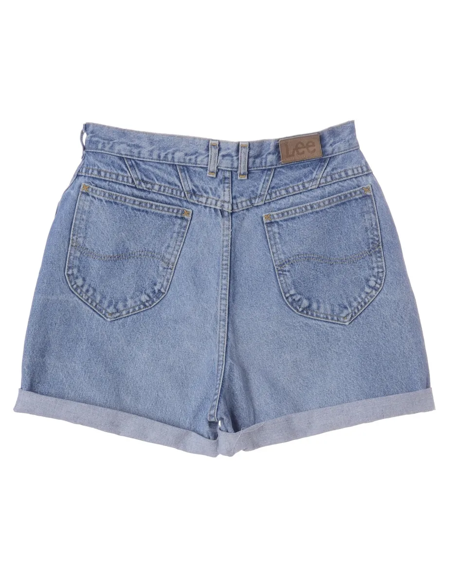 Label Roll Hem Washed Indigo Denim Shorts