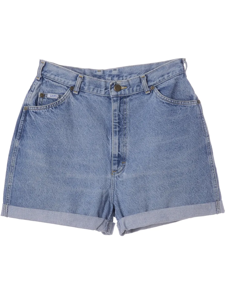 Label Roll Hem Washed Indigo Denim Shorts