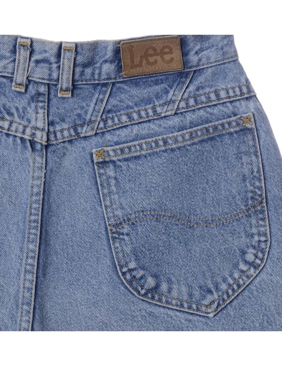 Label Roll Hem Washed Indigo Denim Shorts