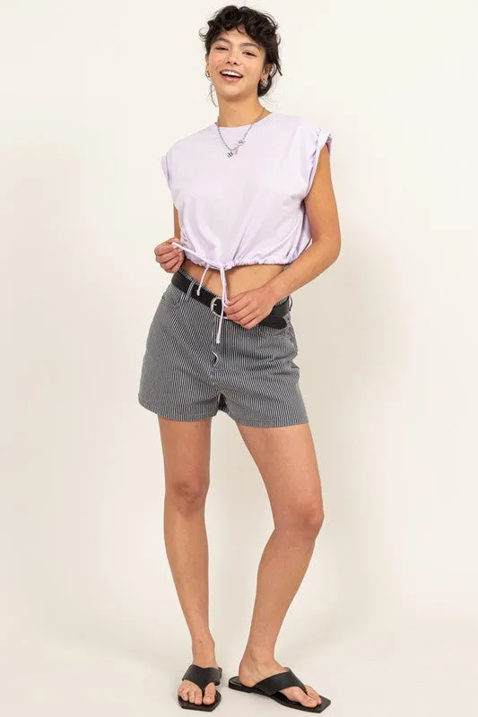 Lavender Drawstring Hem Crop Top