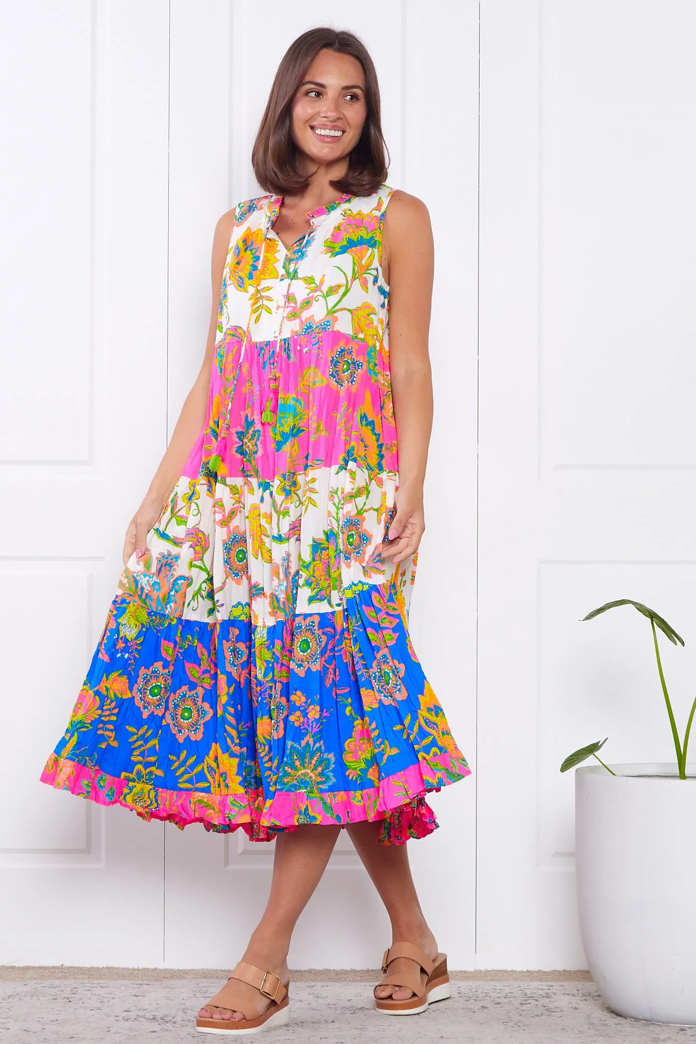 Le Monre Sleeveless Dress - Fluro Floral Print