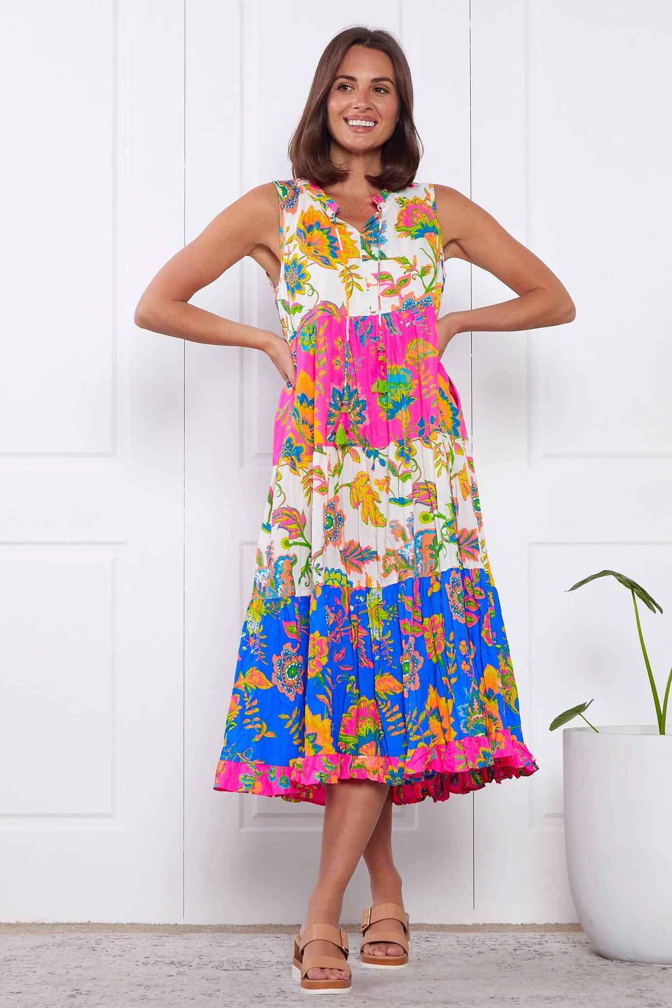 Le Monre Sleeveless Dress - Fluro Floral Print