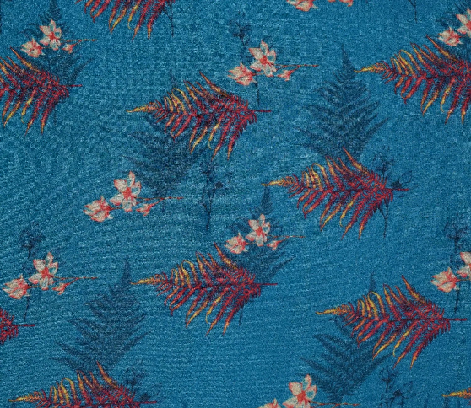 Leaf Digital Printed Muslin Fabric Available in Blue , Grey and Wine