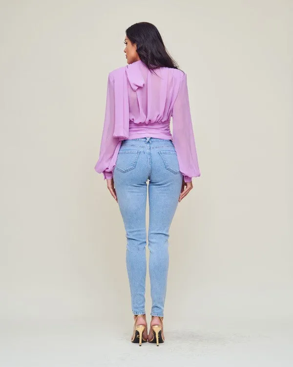 Lilac Long Sleeve Chiffon Blouse