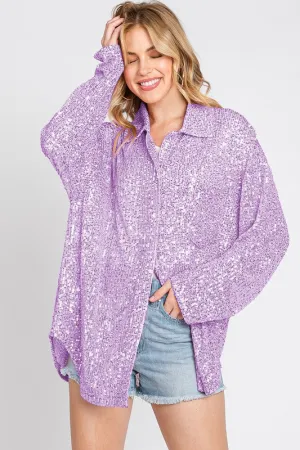 Lilac Sequin Button Down Shirt