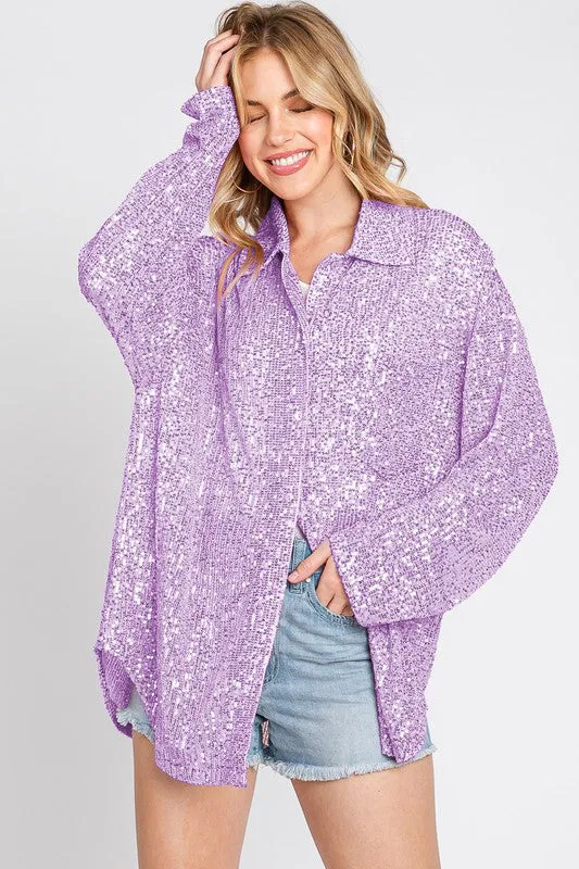 Lilac Sequin Button Down Shirt