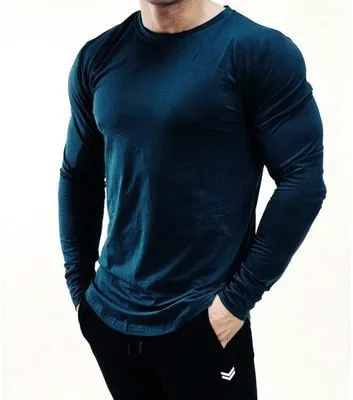 Long Sleeve Tshirt Men Solid Color Cotton T-shirt Bodybuilding Underwear Shirts Spring Jogger Sports Muscle Exercise 3XL