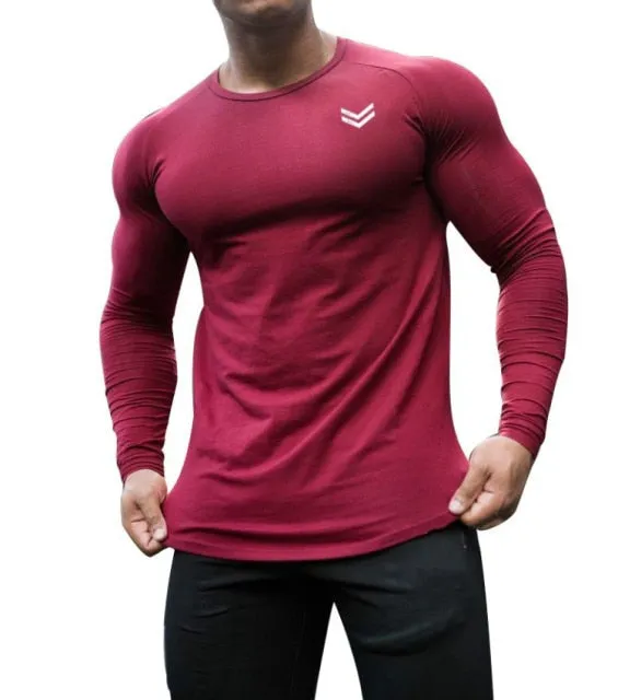 Long Sleeve Tshirt Men Solid Color Cotton T-shirt Bodybuilding Underwear Shirts Spring Jogger Sports Muscle Exercise 3XL