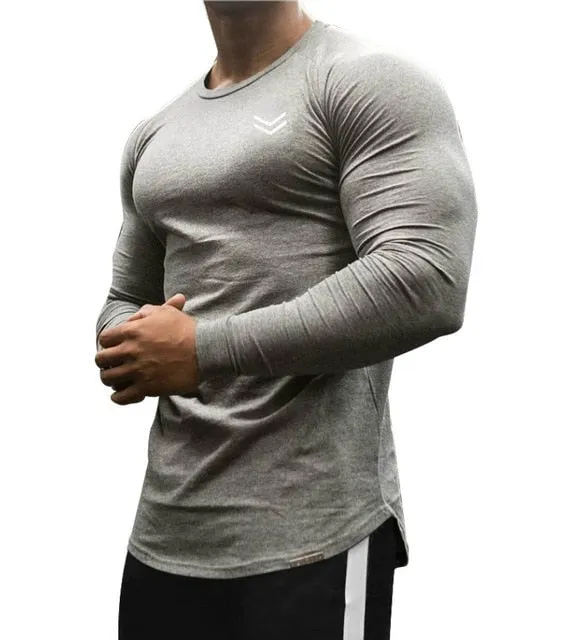 Long Sleeve Tshirt Men Solid Color Cotton T-shirt Bodybuilding Underwear Shirts Spring Jogger Sports Muscle Exercise 3XL