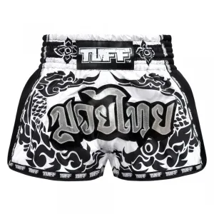 MRS201 TUFF Muay Thai Shorts Retro Style The Great Hongsa White