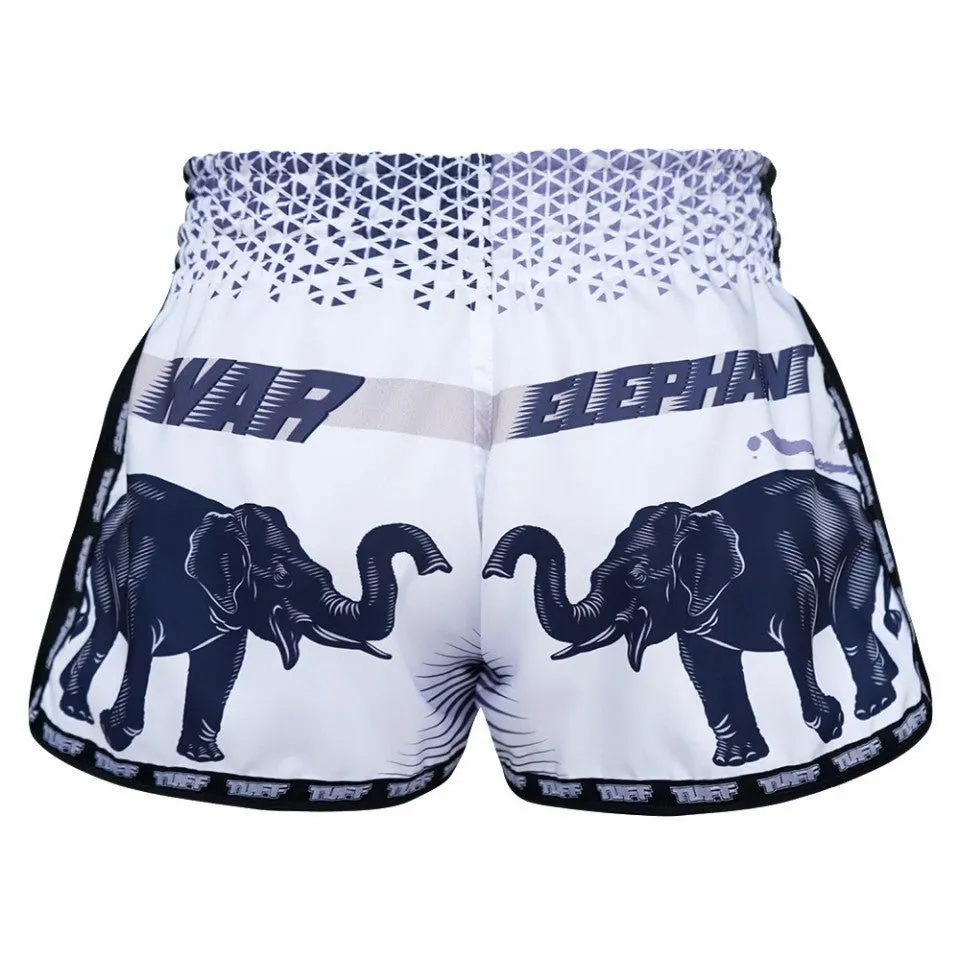 MRS203 TUFF Muay Thai Shorts Retro Style White War Elephant