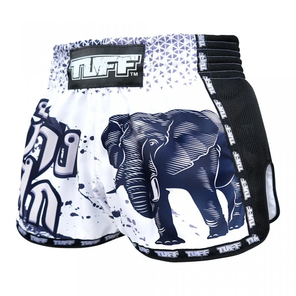 MRS203 TUFF Muay Thai Shorts Retro Style White War Elephant