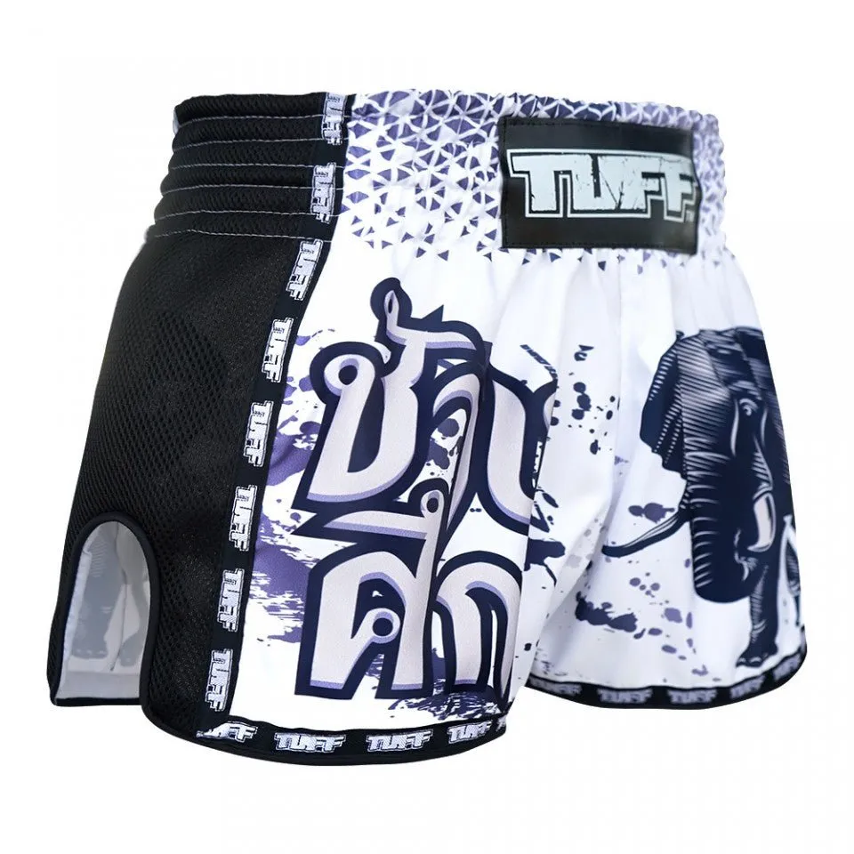 MRS203 TUFF Muay Thai Shorts Retro Style White War Elephant