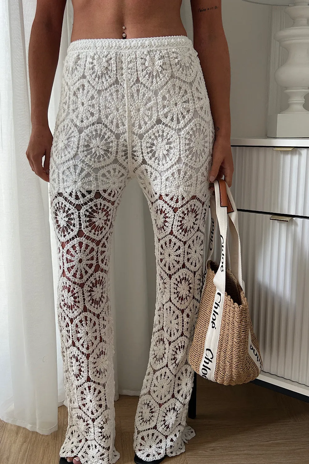 Mykonos White Crochet Trousers