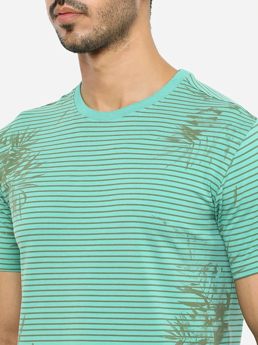 Naptune Green Printed Slim Fit T-Shirt | JadeBlue