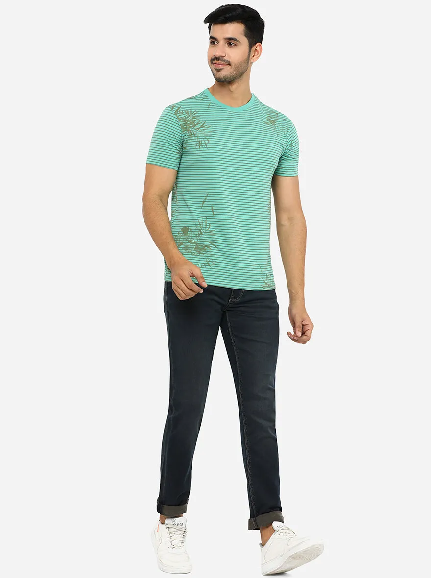 Naptune Green Printed Slim Fit T-Shirt | JadeBlue