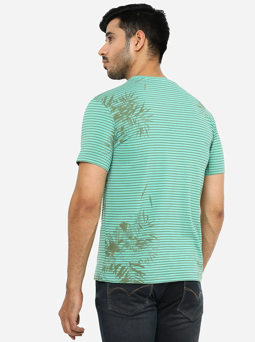 Naptune Green Printed Slim Fit T-Shirt | JadeBlue