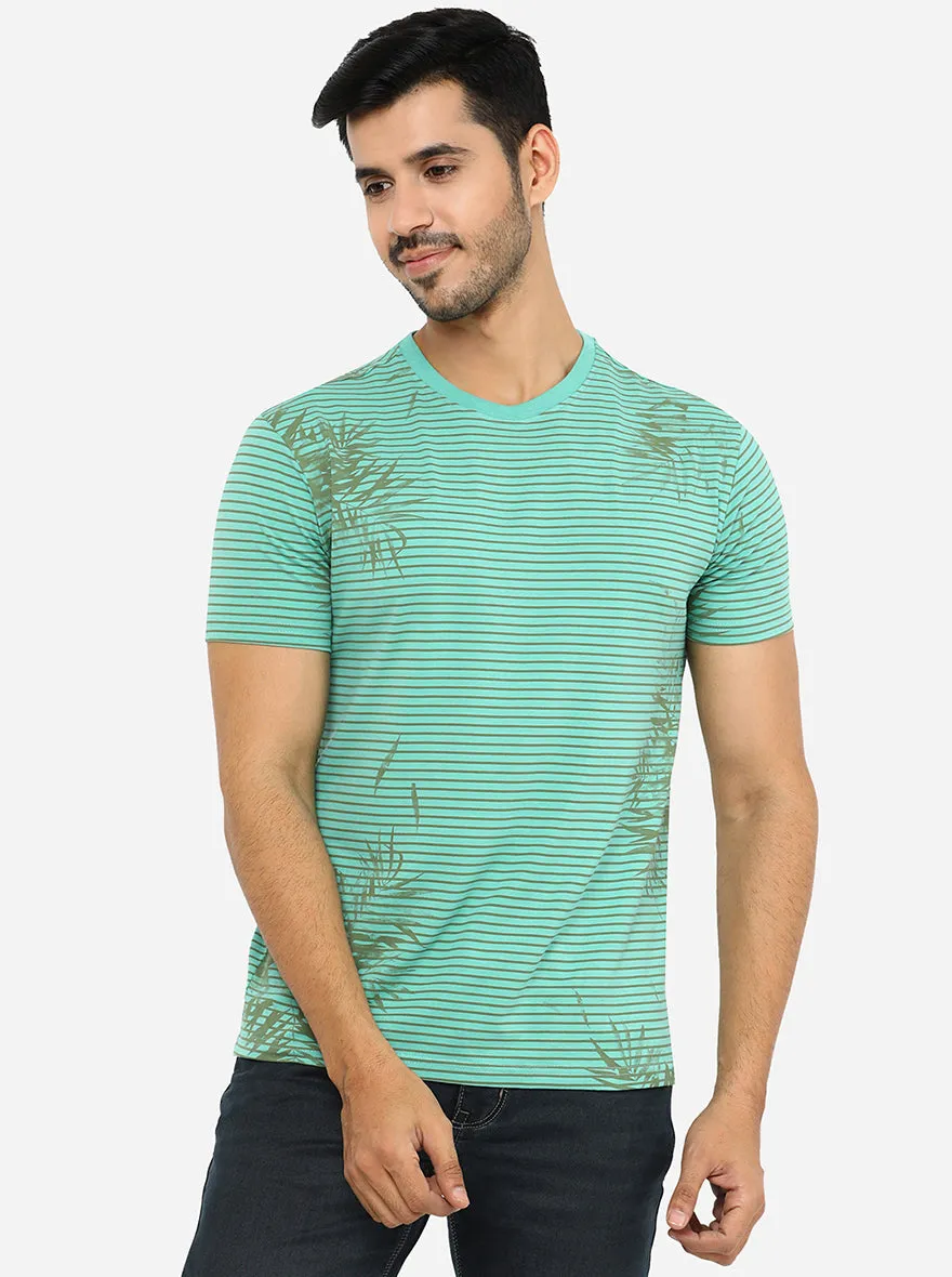 Naptune Green Printed Slim Fit T-Shirt | JadeBlue