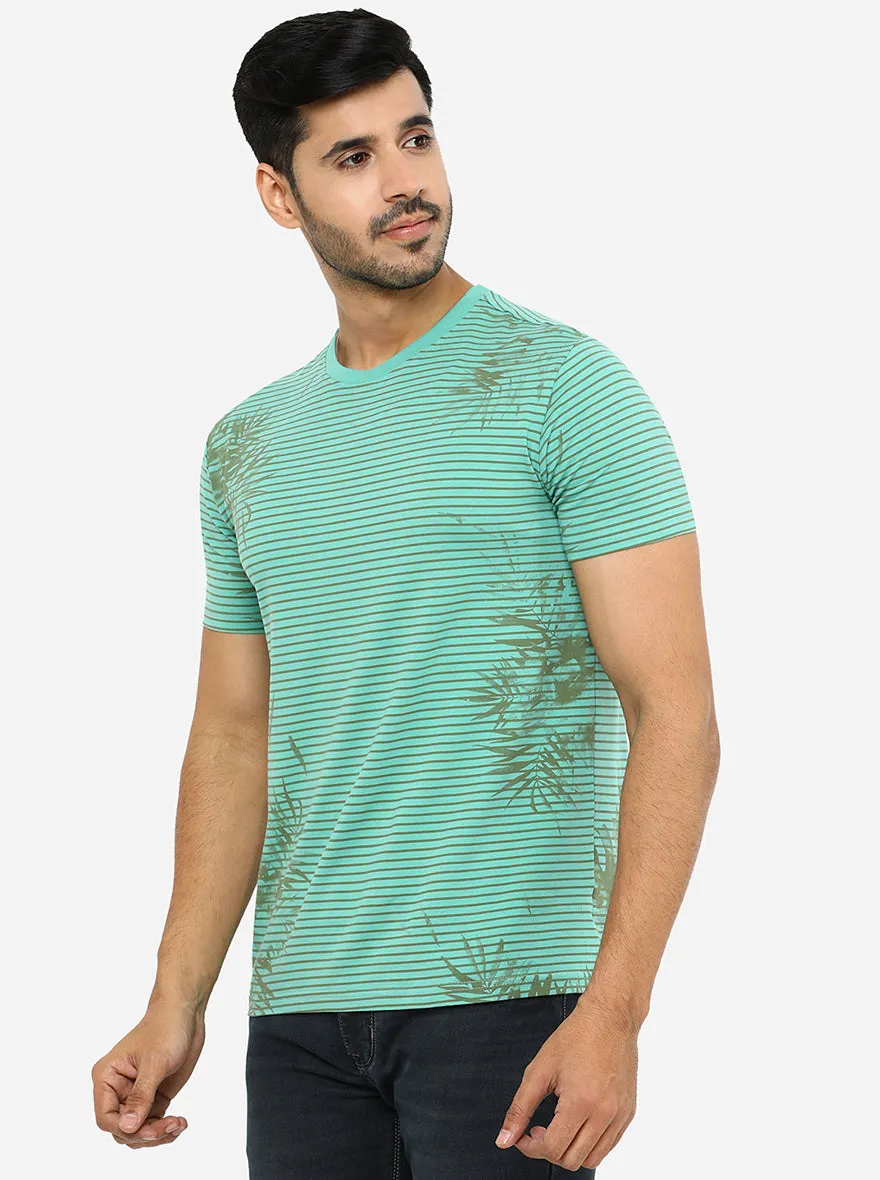 Naptune Green Printed Slim Fit T-Shirt | JadeBlue