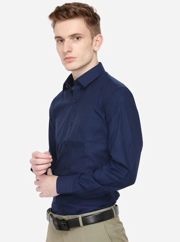 Navy Blue Solid Regular Fit Formal Shirt | JadeBlue