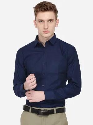 Navy Blue Solid Regular Fit Formal Shirt | JadeBlue