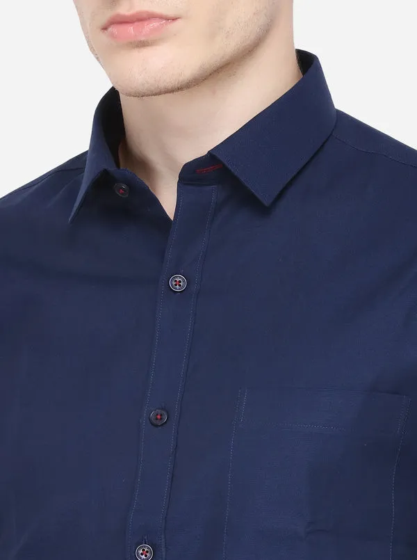 Navy Blue Solid Regular Fit Formal Shirt | JadeBlue