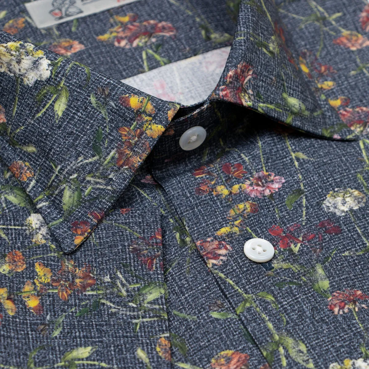 Navy Floral Swiss Cotton Short Sleeve Shirt