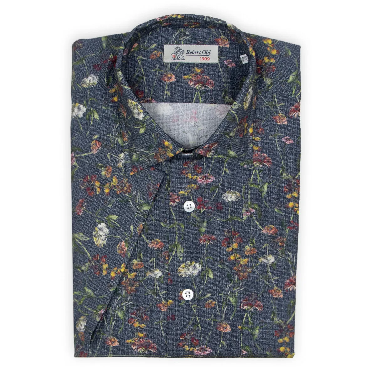 Navy Floral Swiss Cotton Short Sleeve Shirt