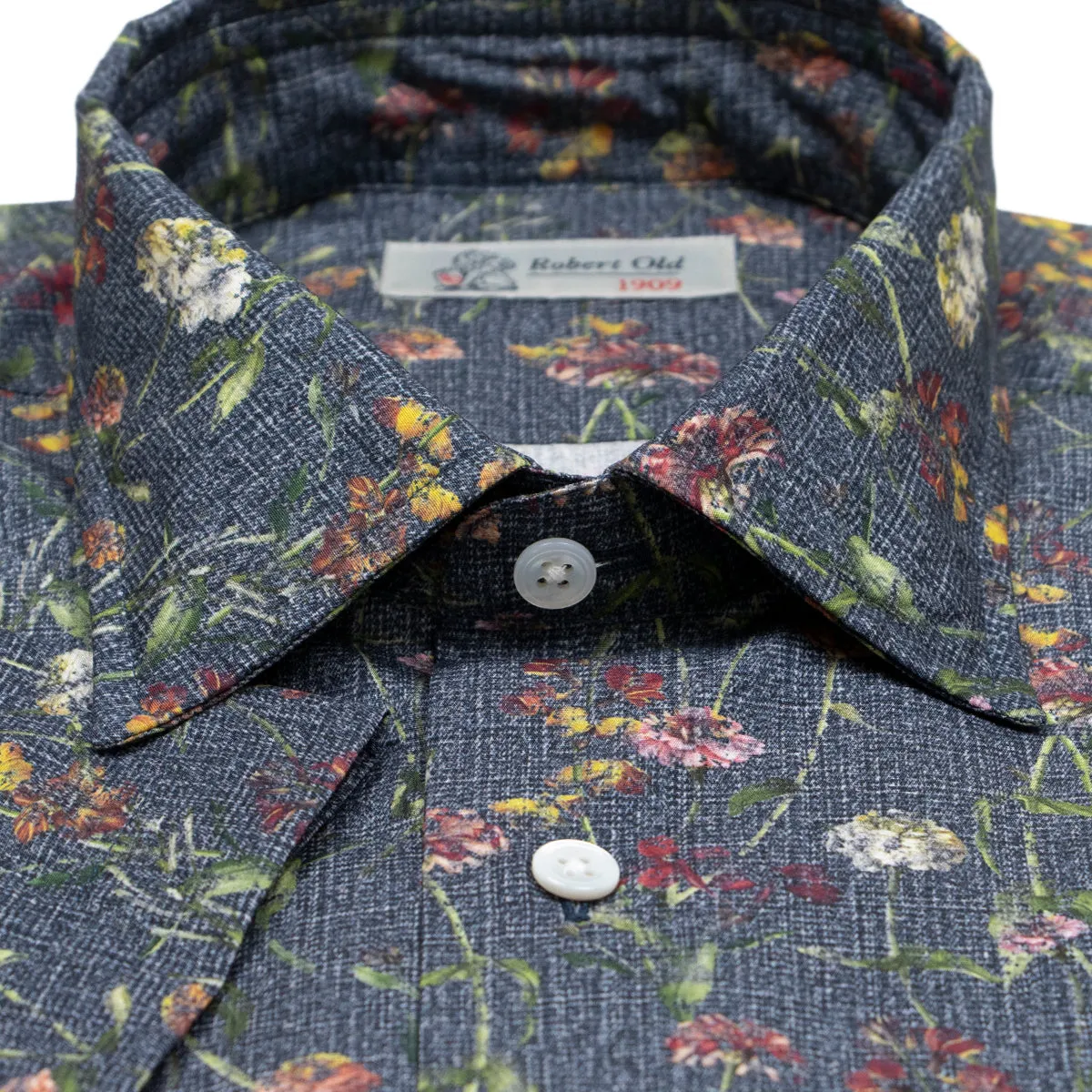 Navy Floral Swiss Cotton Short Sleeve Shirt