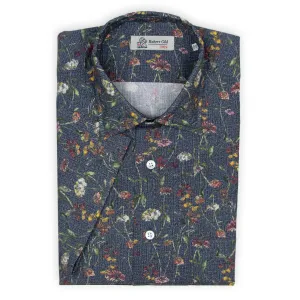 Navy Floral Swiss Cotton Short Sleeve Shirt