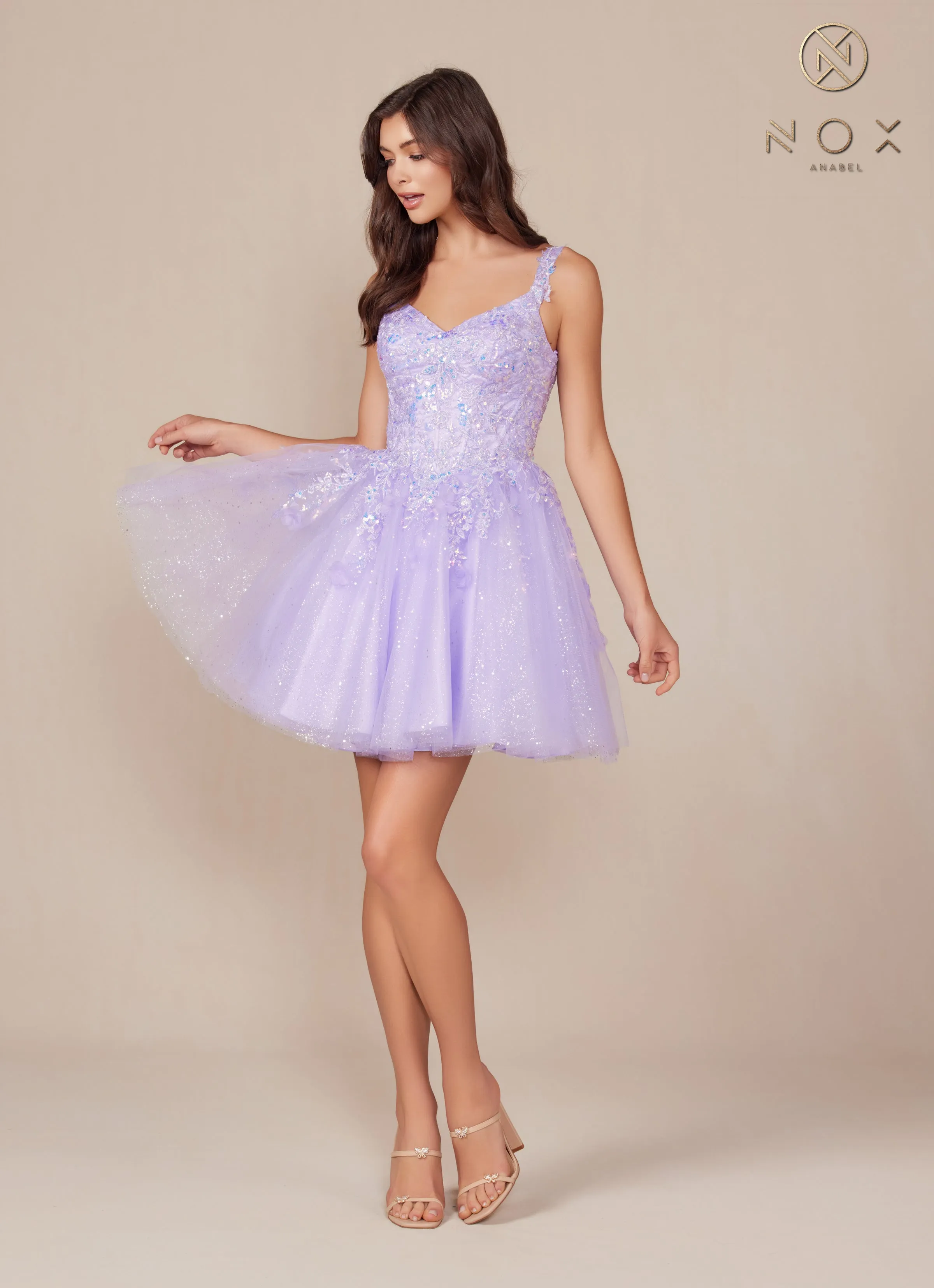 Nox Anabel H846 Applique Corset Bodice Tulle Short Dress