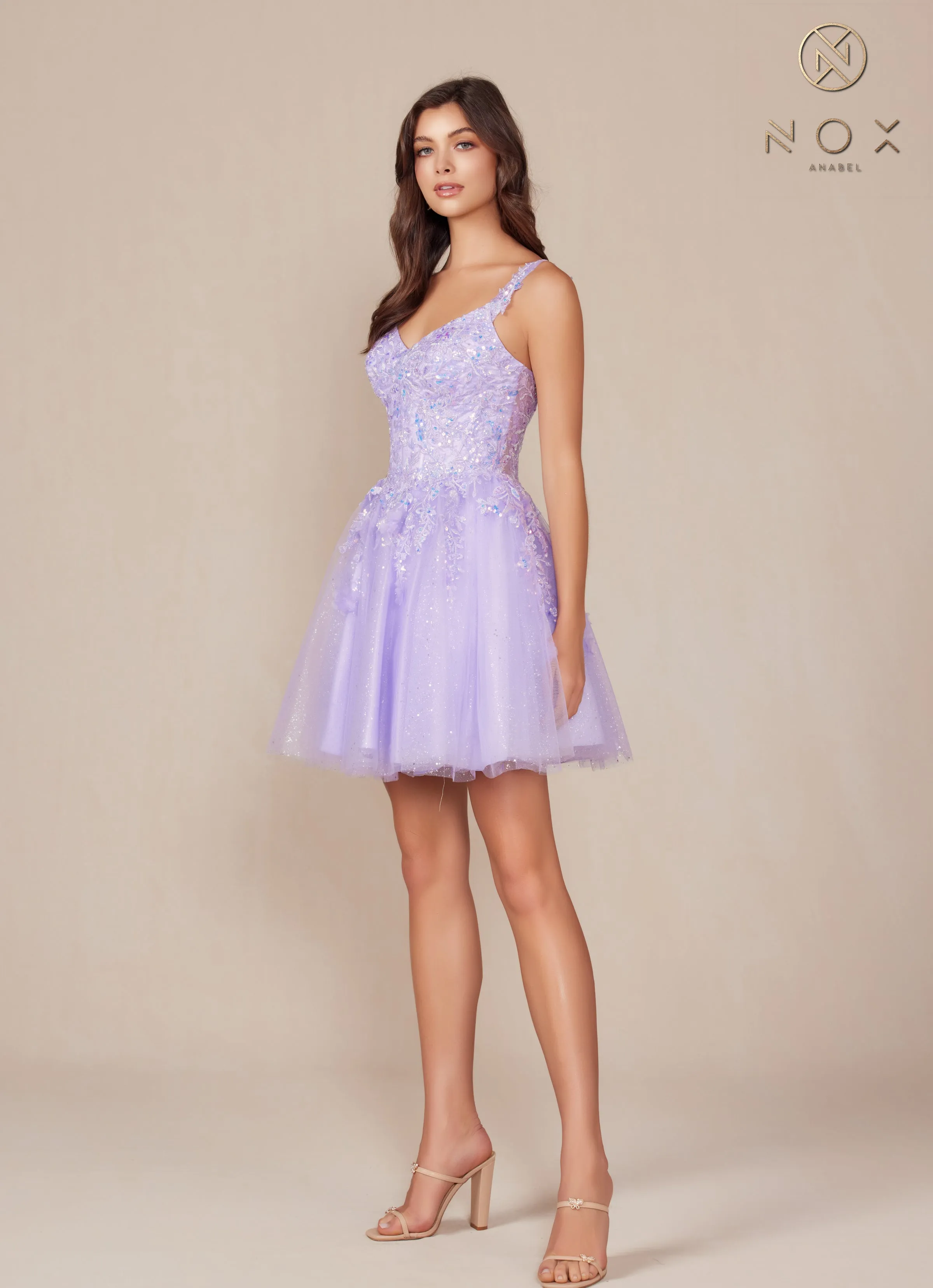 Nox Anabel H846 Applique Corset Bodice Tulle Short Dress