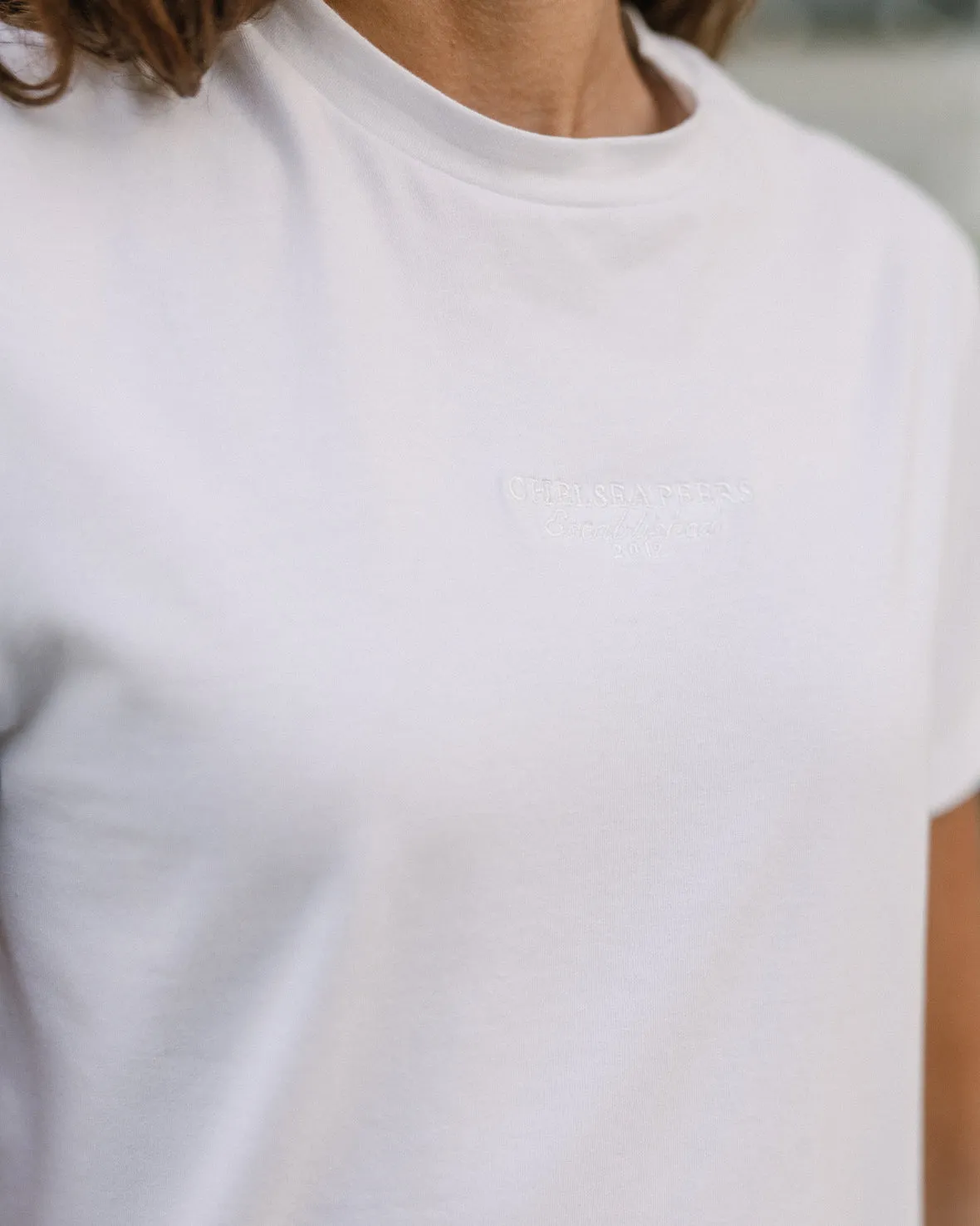 Organic Cotton Tonal Embroidered Logo Short Sleeve T-Shirt - White