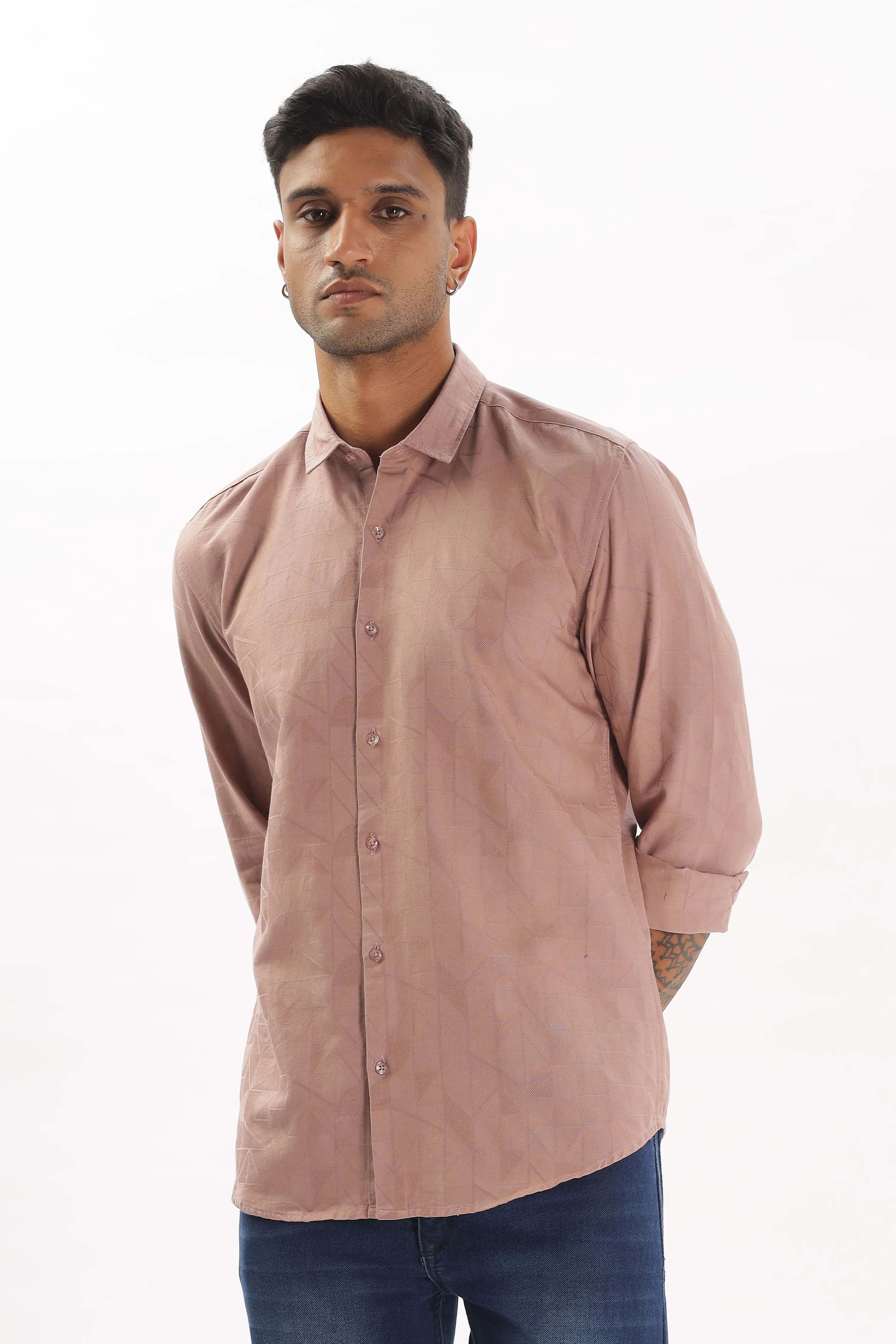 Peach Textured Party Wear Shirt