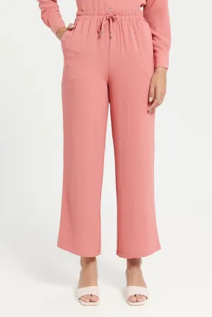 Peach Wide Leg Elasticated Waist Trousers