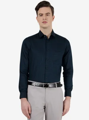 Peacock Blue Checked Slim Fit Party Wear Shirt | Greenfibre