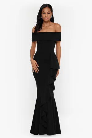 Petite "Carina" Long Off the Shoulder Ruffle Dress