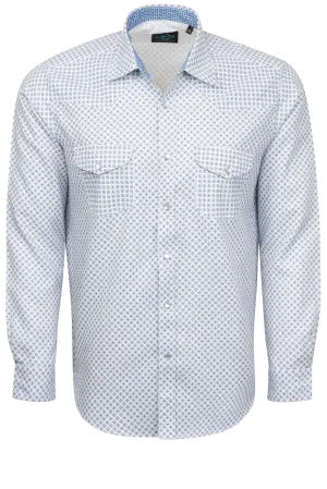 Pinto Ranch YY Collection Diamond Foulard Snap Front Shirt - White/Blue