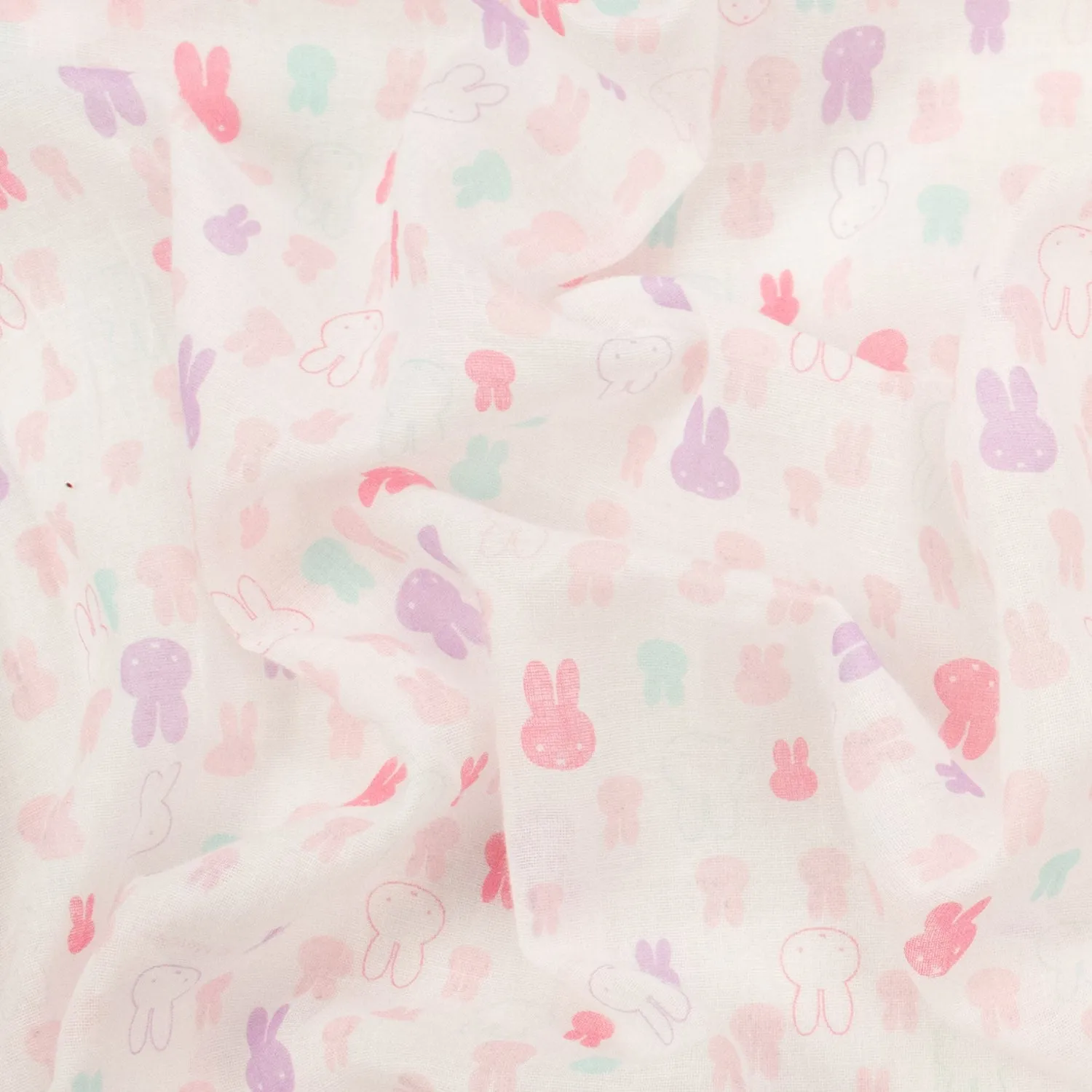 Printed Cotton Voile Design-45 Pink & Lilac Rabbits on White