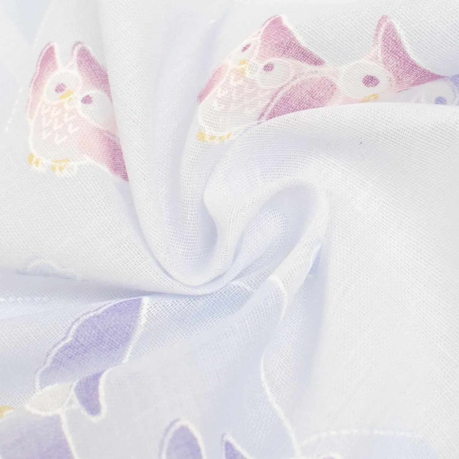 Printed Cotton Voile Design-8 Purple Owls on Light Lilac