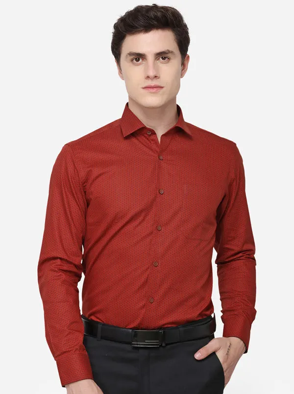 Rust Printed Slim Fit Formal Shirt | JadeBlue