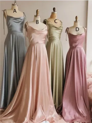 Simple Floor Length Silk Satin Bridesmaid Dresses Wedding Guest Dresses