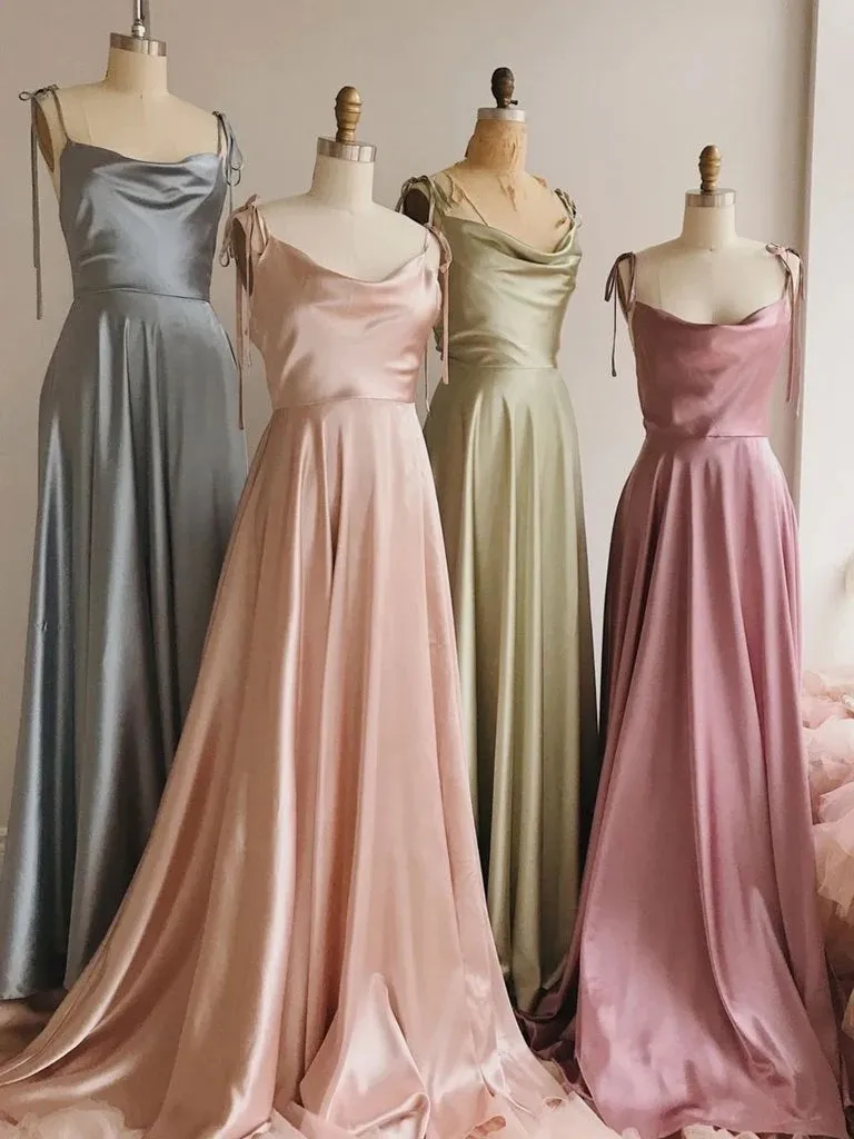 Simple Floor Length Silk Satin Bridesmaid Dresses Wedding Guest Dresses