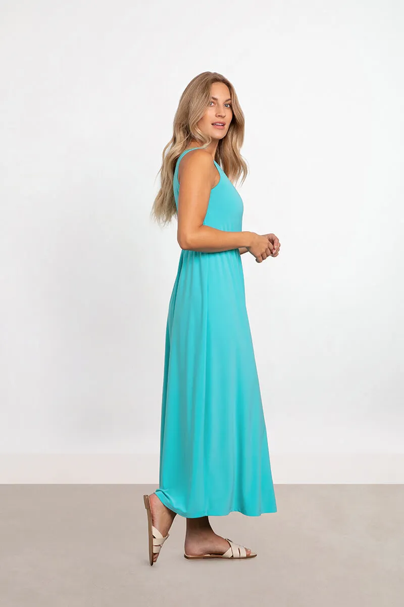 Sleeveless Reversible Tie Dress | Aqua