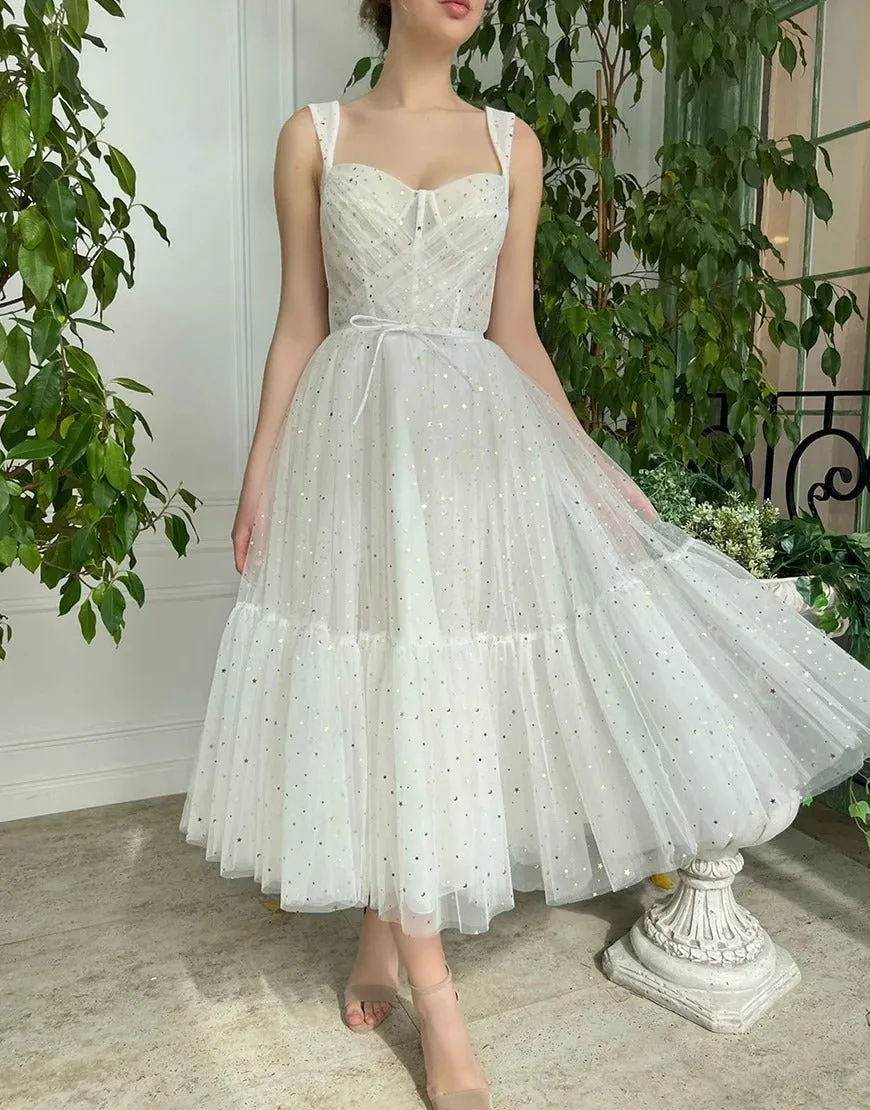 Straps Short Tulle Prom Dresses White Homecoming Dress