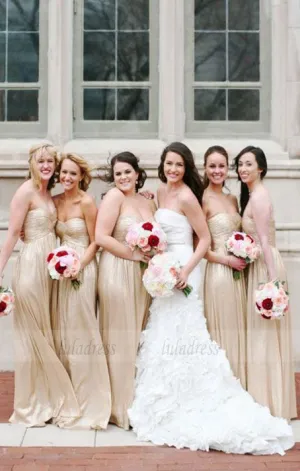 Sweetheart Bridesmaid Dresses With Pleats, Long Bridesmaid Dresses