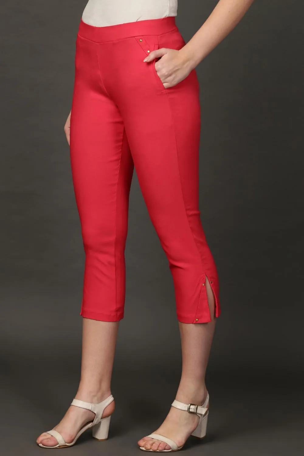 Taara Pink Classic Fit Cotton Trousers for Women