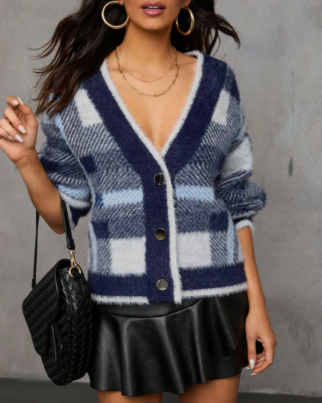 Taylor Plaid Fuzzy Knit Cardigan