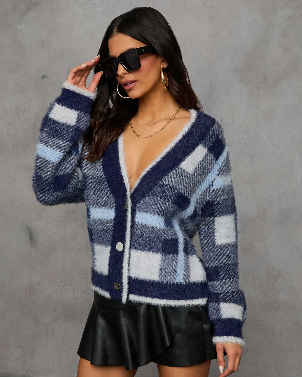 Taylor Plaid Fuzzy Knit Cardigan