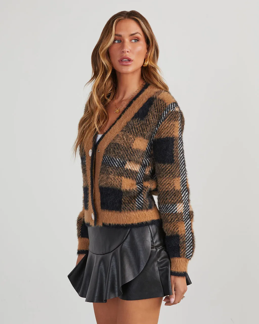 Taylor Plaid Fuzzy Knit Cardigan